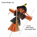 Handmade Halloween flying witch flower pick decoration with orange straw and black web robe - Witch Insert No. 4