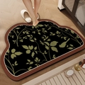 French style bird and leaf pattern diatom mud bath mat with non-slip backing - Dark Leaf Silhouette - Cloud / 40*60cm (2.5mm Diatom Mud)