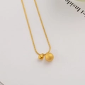 Gold snake chain necklace featuring polished and matte double ball pendants - Lucky Round Bead