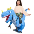 Kids inflatable dinosaur ride-on costume in blue with yellow horns for parties - Riding A Polygonosaur / One Size