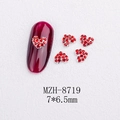 Detailed view of red heart-shaped nail charms with silver base and 7x6.5mm size marks - Silver Heart Red Rhinestone Style(8719)