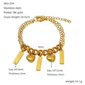 Bracciale a doppia catena in acciaio al titanio placcato oro 18K con ciondoli cuore - Catena Cubana Cuore Ciondolo Rettangolare (ZH254G) / Oro