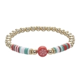 Christmas beaded bracelet with gold accents, Santa colors, and white snowflake bead charm - 005-Red Snowflake Disc
