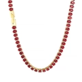Colorful geometric square link tennis chain necklace with red cubic zirconia in 18K gold - Gold Base Red Oval Zircon (KN234331-KFC)