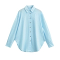 Fashionable light blue long sleeve button down shirt with lapel collar and pleat details - XS / Light Blue