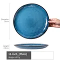 11-inch kiln glazed blue ceramic steak plate with 28cm diameter and matte texture - Qianmeng - Dark Blue Large Plate 11 Inch (Minor Flaws)