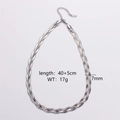 Detail view of woven stainless steel necklace with 40+5cm length and 7mm width - Silver Necklace