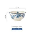 5.9-inch blue and white ceramic floral bowl 720ml capacity for soup or rice - 5.9 Inch Bowl (Jialan)
