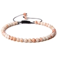 Adjustable woven bracelet with 4mm natural pink stone beads and minimalist black cord - Red Network Stone