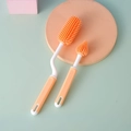 2-piece silicone baby bottle and nipple brush set in bright orange and white finish - Orange 2-Piece Set