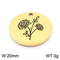 Golden stainless steel round pendant with engraved flower, 20mm diameter and 3g weight - Chrysanthemum-Gold (KLJ8063-Z)