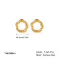 Detail view of gold irregular round stainless steel earrings with weight and size specs - Irregular Wave Round Stud Earrings (YYE025043)