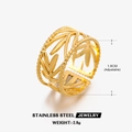 Verstelbare 18K vergulde roestvrijstalen open ring met hol bladmotief en kralenrand - Hol Blad Met Kralenrand (ZN144) / Goud