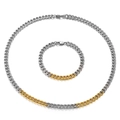Conjunto de collar y pulsera de cadena cubana bicolor plata y oro en acero inoxidable - Plata y Oro (KS140924-KLHQ)