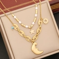 Double-layered gold necklace with moon and star pendants in a jewelry box - 1# Necklace (Double Layer Star Moon Sun)