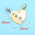 Minimalist gold and silver split cat heart puzzle pendant in stainless steel - Heart Cat / Heart Cat - Silver/Gold