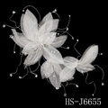 Handmade bridal hair comb with organza flowers, white pearls and silver crystals - White Mesh Crystal Artificial Pearl Hair Accessory (HS-J6655)