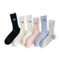 Six pairs of ribbed crew socks with FUN TIME embroidery in assorted pastel colors - One Size / Assorted Colors