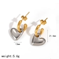 Detail of two-tone heart earrings with exact dimensions 21.4mm height and 13mm width - Heart-shaped Color-matched Pendant Style (TE60465-M)