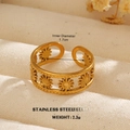 Adjustable 18K gold plated stainless steel daisy flower ring for women, warm tone photo - Hollow Sunflower Style (634) / Gold