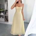 Slim fit light yellow strapless maxi dress with spaghetti straps for casual vacations - S / Pale Yellow