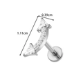 Silver titanium curved cartilage earring with clear zircons and flat back labret design - Curved Rhinestone Row Design - Silver (T2543-8)