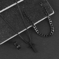 3-piece black stainless steel jewelry set with cross pendant necklace, curb chain and ring - Black Hollow Cross Set