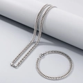 Ensemble collier et bracelet à mailles cubaines en acier inoxydable argenté poli - 5.5mm / Bracelet 20CM / Acier