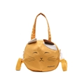 Bright yellow round cat-shaped canvas bag with adjustable strap and top handle design - Small / Yellow