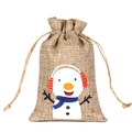 Christmas burlap drawstring gift bag with cartoon snowman print for festive candy storage - Earmuff Snowman E-01 / 10*15cm