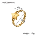 Detail view of 18k gold plated star ring with 1.7cm inner diameter and 0.9cm width - Star Chain Style (XJ25026D0W0)