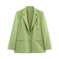 Conjunto casual de dos piezas para mujer en verde claro con chaqueta de solapa y pantalón - XS / Blazers