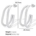 Silver double-layered U-shaped oval stainless steel earrings measuring 30.7x20.3mm - Double-Ring Geometric U-Shape (EH483 Silver Earrings)