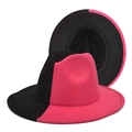 Detail view of the black and magenta gradient wool felt fedora showing interior and brim structure - M (56-58cm) / Black+Rose Red