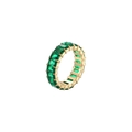 Elegant gold eternity ring featuring emerald green rectangular gemstones in a prong setting - US 6 / Gold + Green Zirconia