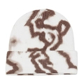 Close-up of tie-dye knit beanie showing detailed thick vertical rib texture in white and brown - M (56-58cm) / Brown Tie-Dye