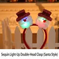 Glowing red Christmas headband with sequined Santa Claus figures and festive LED lights - Sequin LED Dual (Santa)