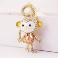 Golden monkey keychain with sparkling crystals and colorful enamel charms for handbags - Single Piece / Peach
