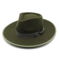 Olive green fedora hat with contrast trim and matching ribbon, classic wool jazz hat - M (56-58cm) / Army Green