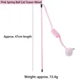 Pink interactive cat wand toy with spring bell and plush ball for indoor cats - Pink Spring Ball Cat Teaser