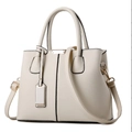 Off-white large capacity tote bag in lychee pattern PU leather with gold hardware - Off White