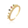 Close-up of gold flower crown ring with colorful zircon stones on white background - Colorful Zircon Crown Style