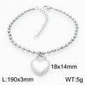 Silver beaded chain bracelet with heart padlock pendant and size specifications - Silver White Heart Bracelet (KB167255-Z)