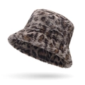 Chapeau bob en fausse fourrure pelucheuse avec imprimé léopard pour l'hiver - Léopard Gris