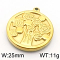 Golden 25mm round stainless steel tree pendant with rose relief carving 11g weight - Gold Floral Tree Style (KLJ5815-Z)