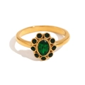 Retro 18K gold-plated ring featuring an oval green gemstone with halo setting - US 6 / Green Zircon Cluster Style