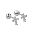S925 sterling silver cross stud earrings with sparkling cubic zirconia and screw backs - 925 Silver / Cross Screw Earrings Platinum Plated (PED345)