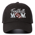 Detail of white Football MOM embroidery with heart on black cotton baseball cap - Dark Gray