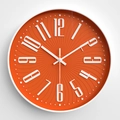 Modern 12-inch orange wall clock with white 3D numbers and textured dial - Orange Red