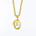 18K gold plated stainless steel necklace with white enamel letter K pendant and heart detail - Letter-K
